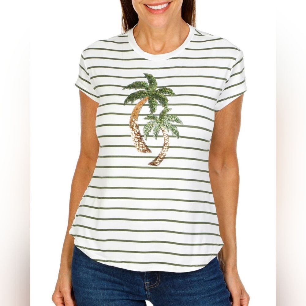 Striped Palm Tree Graphic Tee Size S